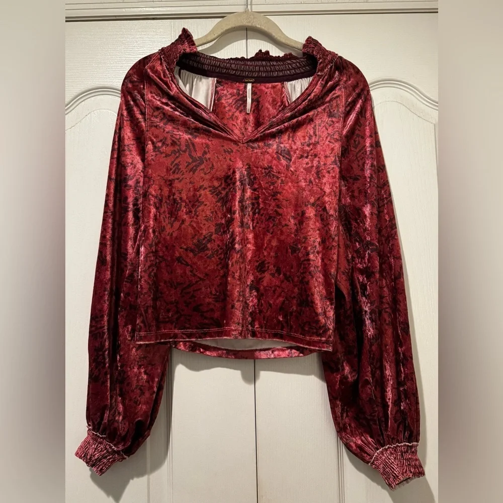 Free People Red Go Get Em Velvet Blouse - Size XS